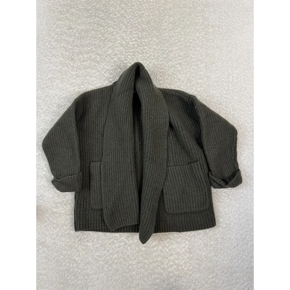 Wilfred Sweater Womens Small Dark Green Wool Open Front Cardigan Pockets Cozy